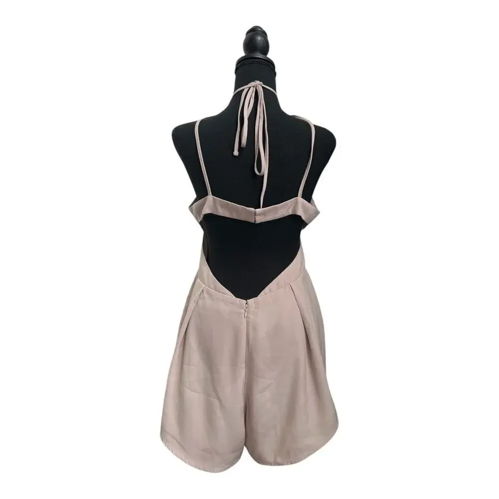 Tan Halter Neck Romper | Flowy Neutral Playsuit